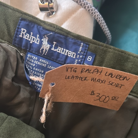 Ralph Lauren Blue Label Hunter Green Long Suede Leather Maxi Skirt Size 8 - Picture 5 of 5
